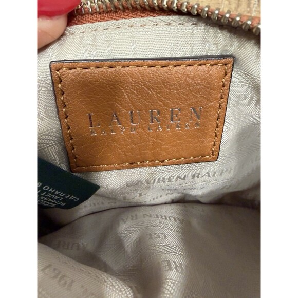 LAUREN Ralph Lauren Cognac Brown Leather Pouch Makeup Bag Travel Wristlet Clutch - Picture 4 of 10
